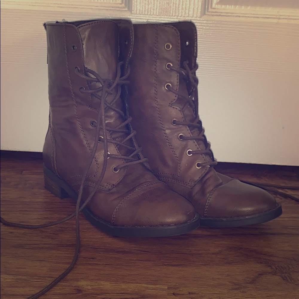 Dark brown combat boots that have been worn once!